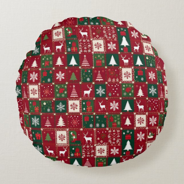 Weihnachtsmuster Rundes Kissen (Vorderseite)
