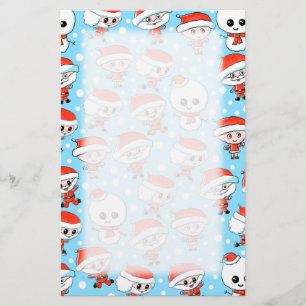 Weihnachtsmuster Sankt und Schneemann auf Blau Briefpapier