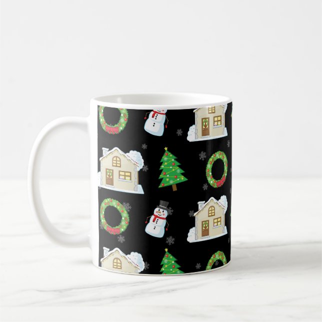 Weihnachtsmuster - Schwarzer Hintergrund Kaffeetasse (Links)