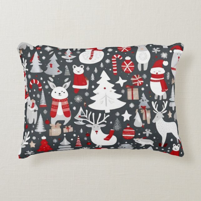 Weihnachtsmuster Snowman Santa Bäume graue Dekorat Dekokissen (Vorderseite)
