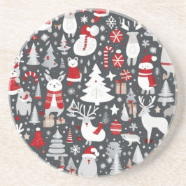 Weihnachtsmuster Snowman Santa Bäume graue Dekorat Getränkeuntersetzer