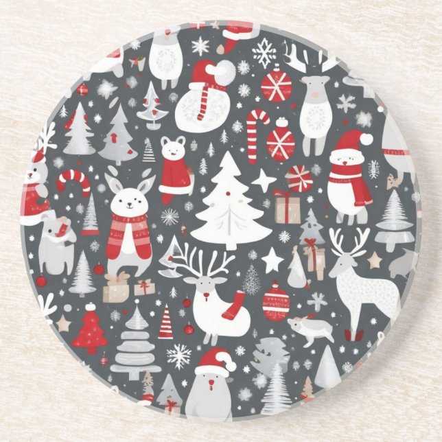 Weihnachtsmuster Snowman Santa Bäume graue Dekorat Getränkeuntersetzer (Vorne)