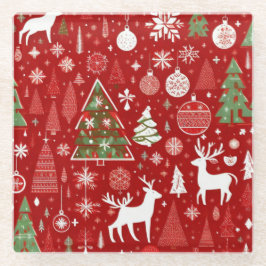 Weihnachtsmuster Snowman Santa Bäume graue Dekorat Glasuntersetzer