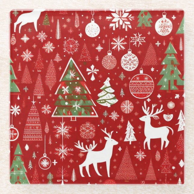 Weihnachtsmuster Snowman Santa Bäume graue Dekorat Glasuntersetzer (Vorderseite)