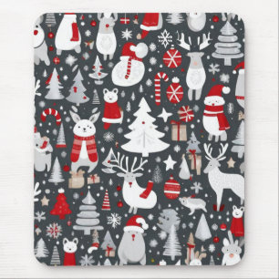 Weihnachtsmuster Snowman Santa Bäume graue Dekorat Mousepad
