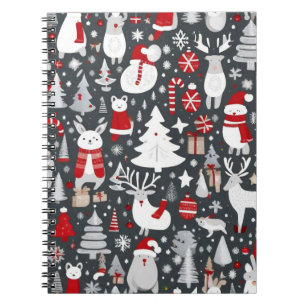 Weihnachtsmuster Snowman Santa Bäume graue Dekorat Notizblock