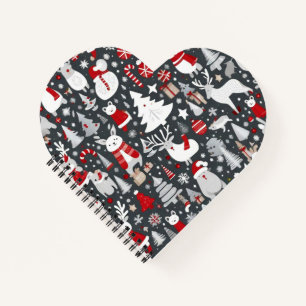 Weihnachtsmuster Snowman Santa Bäume graue Dekorat Notizbuch