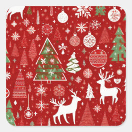 Weihnachtsmuster Snowman Santa Bäume graue Dekorat Quadratischer Aufkleber