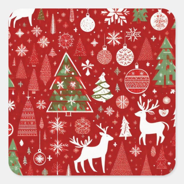 Weihnachtsmuster Snowman Santa Bäume graue Dekorat Quadratischer Aufkleber (Vorderseite)