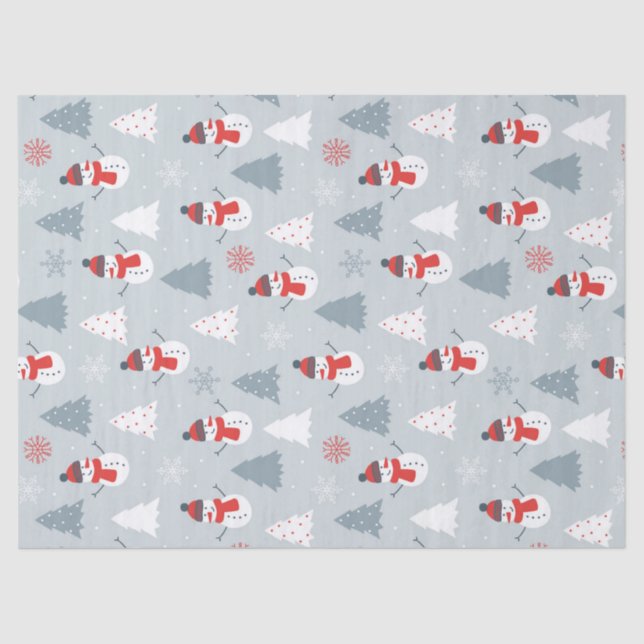 Weihnachtsmuster Snowman & Winterbaume Seidenpapier (Vorderseite)
