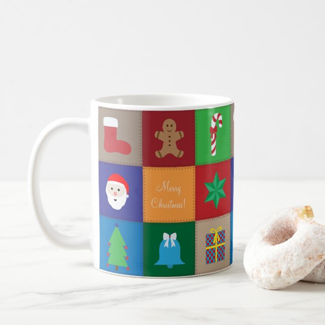 Weihnachtsmuster-Tasse - farbenfroher Hintergrund Tasse (Mit Donut)