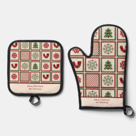 Weihnachtsmuster Vintag Ofenhandschuh & Topflappen-Set