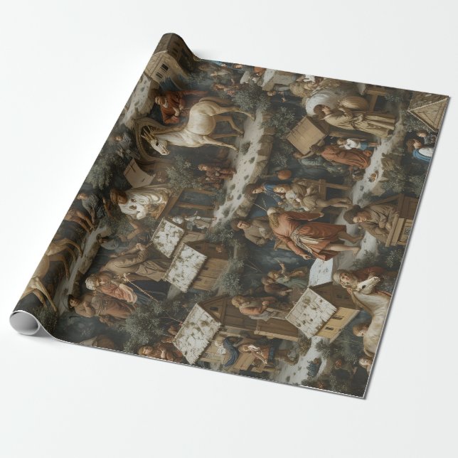 Weihnachtsmuster Vintage-Kunst Geschenkpapier (Ungerollt)