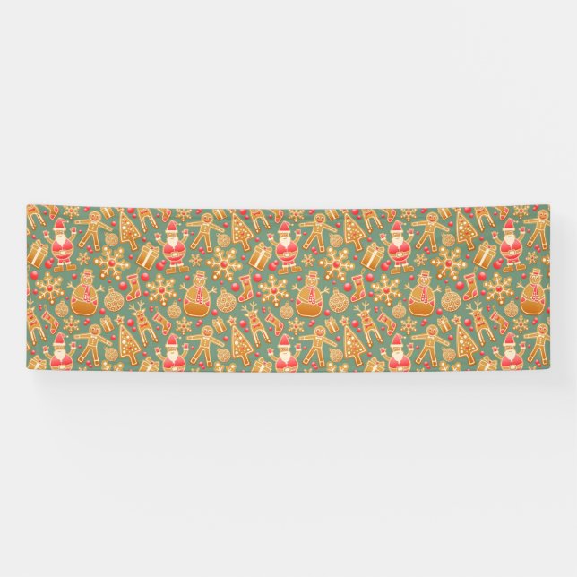Weihnachtsmuster (Weihnachtsmann und Lebkuchen) Banner (Horizontal)