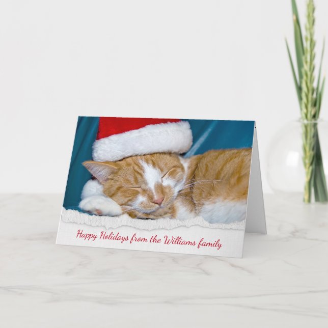 Weihnachtsmütze für Tabbykatze Feiertagskarte (Vorderseite)