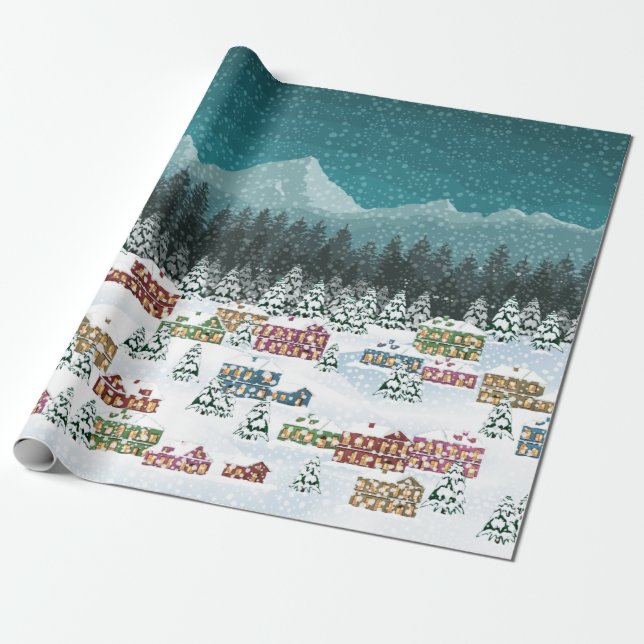 Weihnachtsnacht - Berglandschaft Schneefall Landsc Geschenkpapier (Ungerollt)