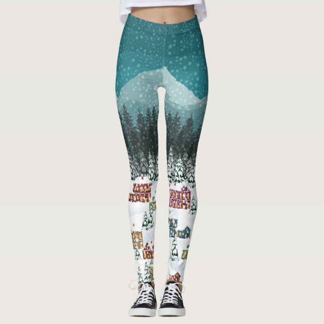 Weihnachtsnacht - Berglandschaft Schneefall Landsc Leggings (Vorderseite)