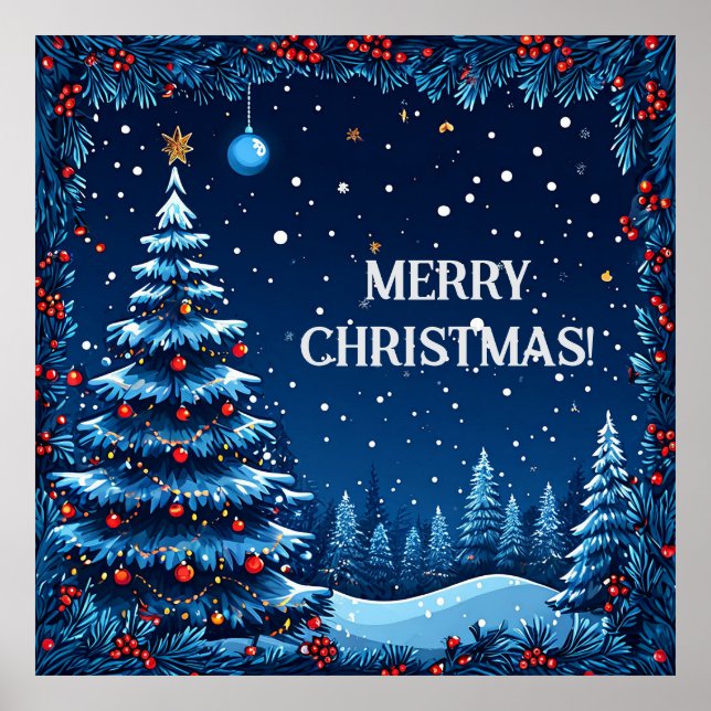 Weihnachtsnacht mit Schnee Poster (Vorne)