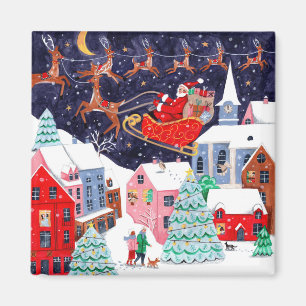 Weihnachtsnacht vor Weihnachten Nordisches Dorf Magnet