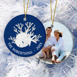 Weihnachtsnachtsfest Navy Blue Sand Dollar Foto Keramik Ornament