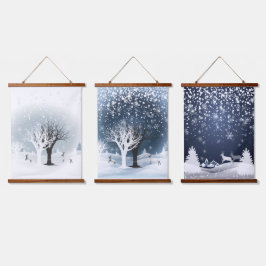 Weihnachtsnachtsmärchen. Fantasiewald, Schnee Wandteppich Mit Holzrahmen