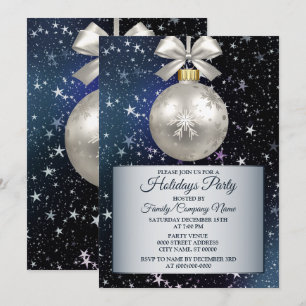 Weihnachtsnachtsnacht Blaue Weiße Ornamente Shiny Einladung