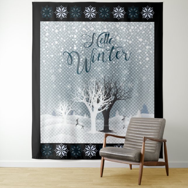 Weihnachtsnachtsnacht Märchen Fantasy Snowy Forest Wandteppich (Beispiel)