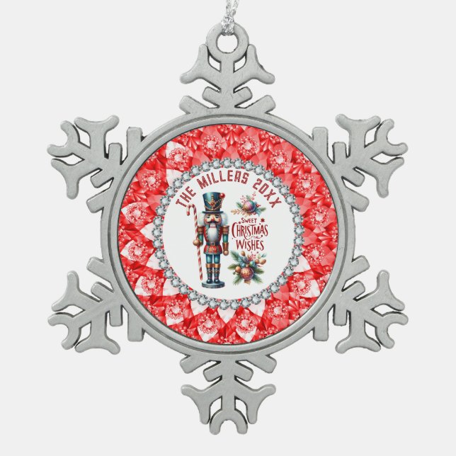 Weihnachtsnährungsmittel Red Diamonds Frame Schneeflocken Zinn-Ornament (Vorderseite)