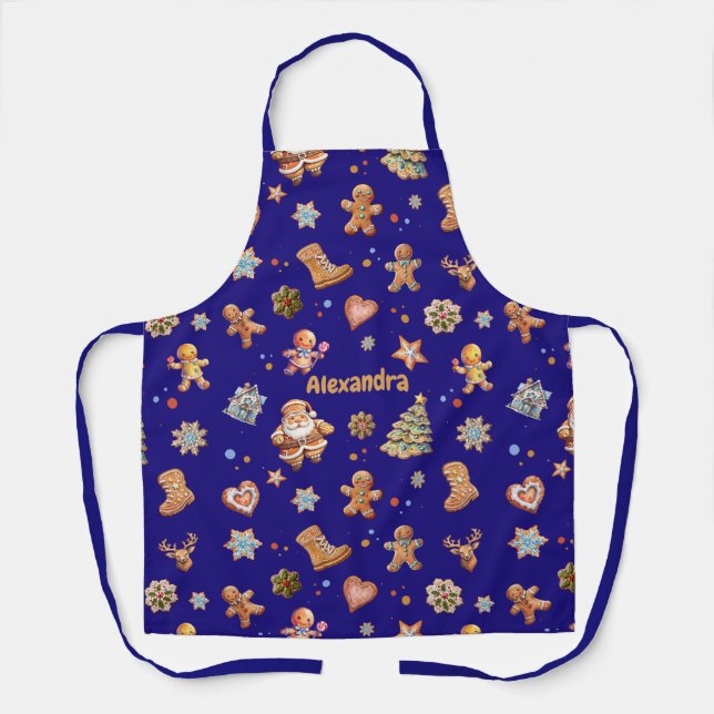 Weihnachtsname Custom Fun Niedlich Gingerbrett Mar Schürze (Vorderseite)