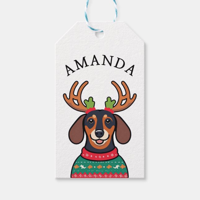 Weihnachtsname der schwarzen Dackel Geschenkanhänger (Vorderseite)