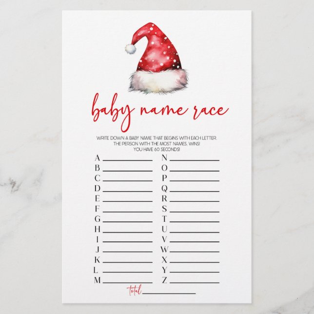 Weihnachtsname Race Baby Duschspiel Briefpapier (Vorderseite)