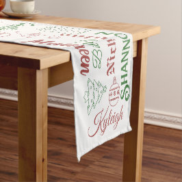 Weihnachtsnamen und Ornamente Weißer Tischläufer