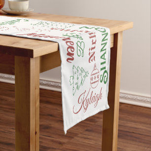 Weihnachtsnamen und Ornamente Weißer Tischläufer