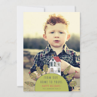 Weihnachtsniedliche Haus-Illustrations-Foto-Karte Feiertagskarte