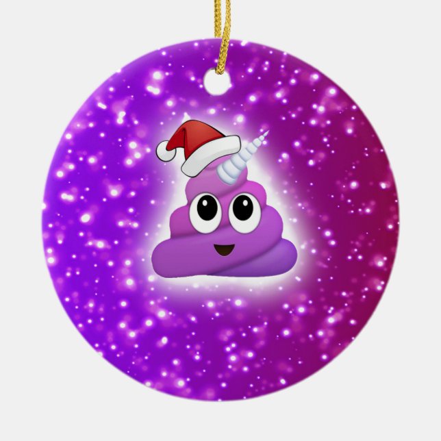 Weihnachtsniedlicher Unicorn kacken Emoji Glühen Keramikornament (Vorne)