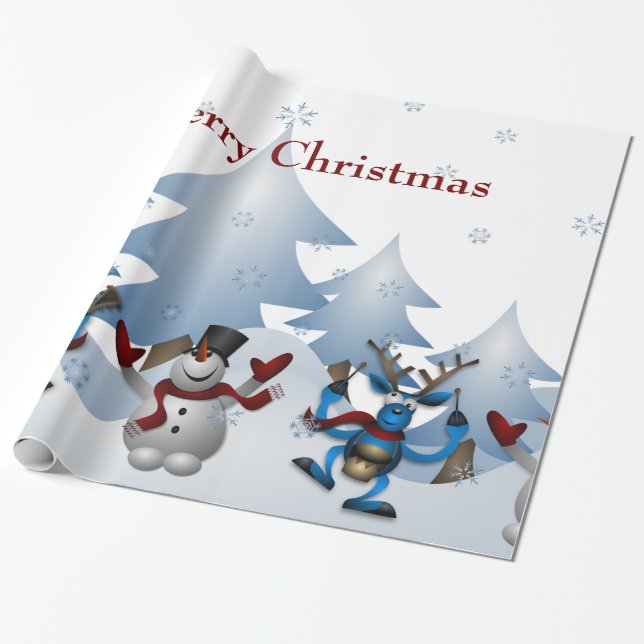 Weihnachtsniedliches Snowman-und -ren-Band Geschenkpapier (Ungerollt)