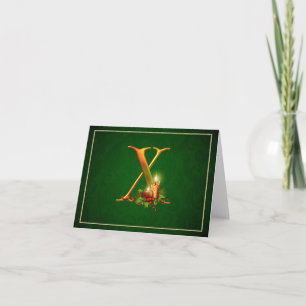 Weihnachtsnotecard leuchtende Kerzen Initial X Feiertagskarte