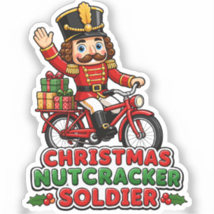 Weihnachtsnussknacker Soldat auf Fahrrad Aufkleber