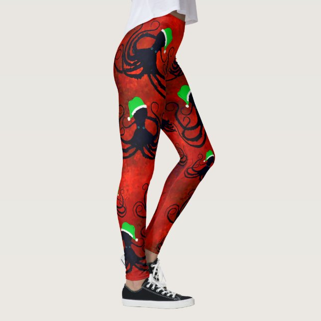 Weihnachtsoctopus auf Rot - Leggings (Rechts)