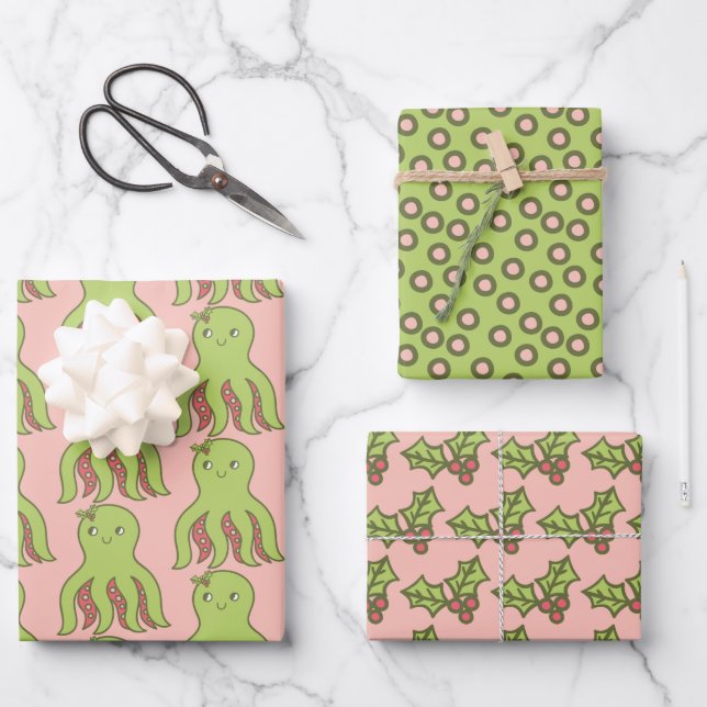 Weihnachtsoctopus Geschenkpapier Set (Vorderseite)