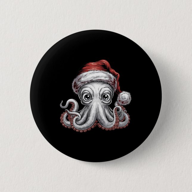 Weihnachtsoctopus mit Weihnachtsmannmütze für Krak Button (Vorderseite)