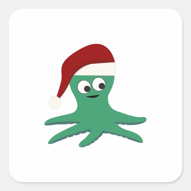 Weihnachtsoctopus Quadratischer Aufkleber (Vorderseite)