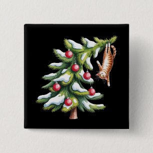 Weihnachtsorange Katzenbaum Katzenliebhaber Famili Button