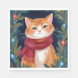 Weihnachtsorangenkatze Festives Haustier Feiertag Serviette