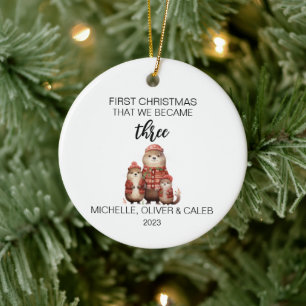 Weihnachtsotter-Familie mit drei Mitgliedern Keramik Ornament