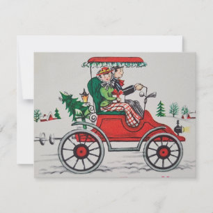 Weihnachtspaar auf Fahrt im Vintage-Look Feiertagskarte
