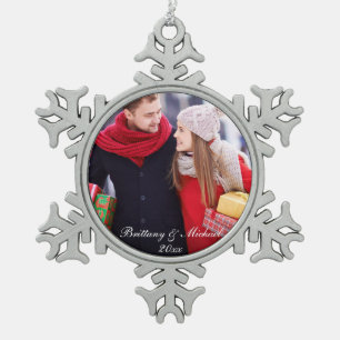 Weihnachtspaar-Foto-Verzierungs-Jahr WSf Schneeflocken Zinn-Ornament