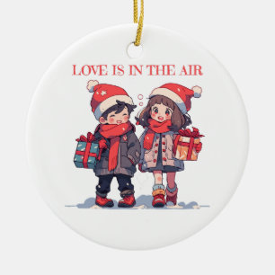 Weihnachtspaar - Liebe liegt in der Luft Keramik Ornament
