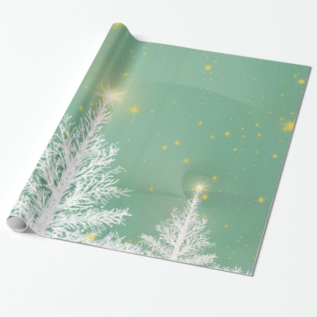 WeihnachtsPackpapier mit weißen Bäumen Geschenkpapier (Ungerollt)