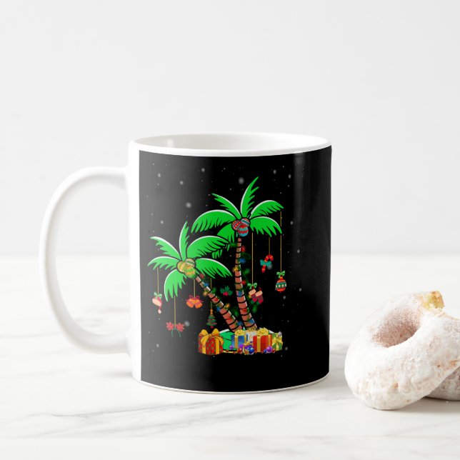 Weihnachtspalme tropische Xmas Kokospalmen Lichter Kaffeetasse (Mit Donut)